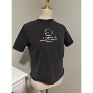 HM Wildflower Forest Flora and Fauna Graphic Tee Charcoal Black Small